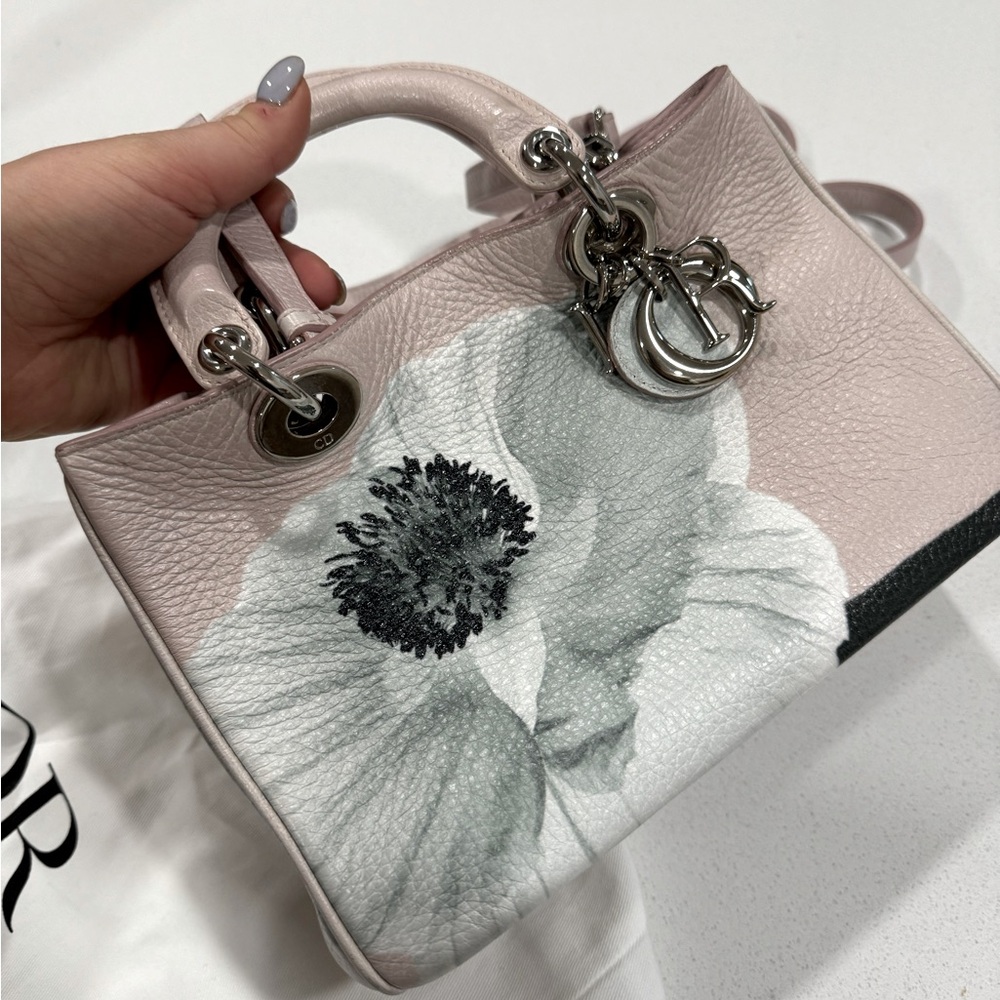 Christian Dior Light Pink and Grey Floral Diorissimo Bag - Diorissimo